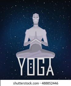 Yoga pose skill vector illustration with a man of the future.
