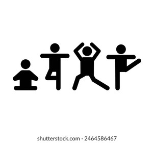yoga pose stick people workout exercise stretching icon vector design black illustration symbol collections templates set isolated