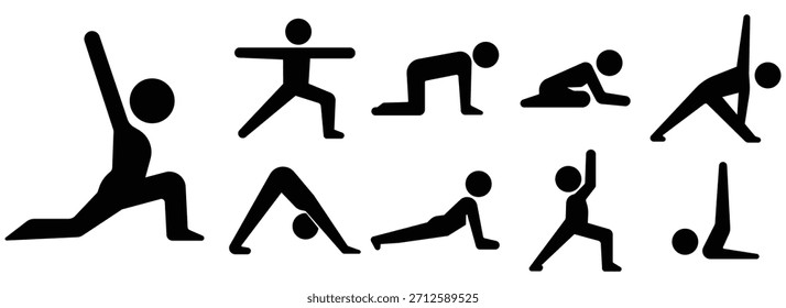 Conjunto de adesivo de pose de Yoga, Alongamento pacote de figura de exercício, coleção de silhueta de flexibilidade de fitness