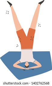 Yoga pose supported headstand or salamba sirsasana vector illustration. Flat modern vector illustration of yoga pose. Hand drawn illustration