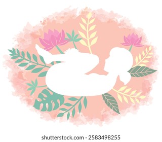 Yoga pose surrounded by botanical images. Woman doing physical exercises. Vector illustration.