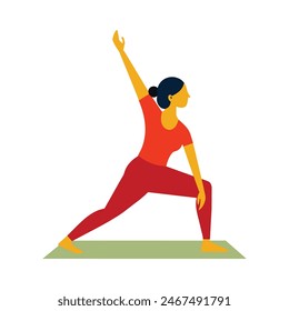 Yoga pose. A tanned girl stands in the utthita haste padangustasana pose—vector illustration on an isolated white background.