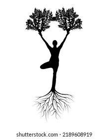  Yoga pose with tree root vector. meditation vector