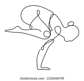 Yoga pose vector in continuous line art, hand drawing style on the white background. Yoga girl minimalism sport illustration. Simple logo, symbol for sport. Flexibility, power image