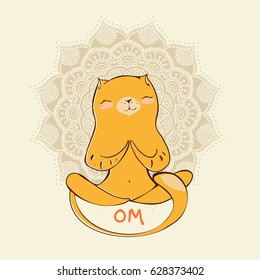 Yoga pose vector. Cute yoga cat. Cartoon cat icons doing yoga position. Meditation illustration. T-shirt print design.