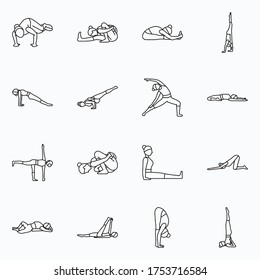 Juego de iconos de vectores de yoga 