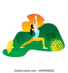 Yoga pose. Vector yoga illustration design. Girl doing yoga outdoor. Banner, poster