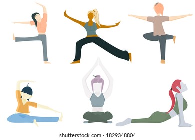 pose de yoga. El vector pone a la gente a practicar yoga. Ejercicio de estilo de vida para la atención de la salud 