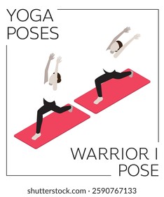 Yoga Pose Warrior I Isometric Vector Set