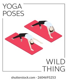 Yoga Pose Wild Thing Isometric Vector Set