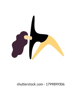 yoga pose woman in black yellow dress on white background