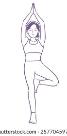Yoga pose. Woman doing physical exercises. Vector illustration.