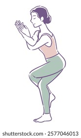 Yoga pose. Woman doing physical exercises. Vector illustration.