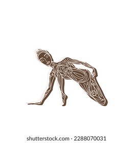 Yoga pose woman silhouette. Element hand drawn. Ornament beautiful card with silhouette yoga. Perfect cards for design, holiday, kaleidoscope, medallion. Tattoo, print and logo design. Isolated vector