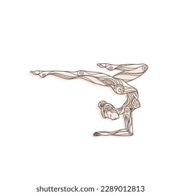 Yoga pose woman silhouette. Element hand drawn. Ornament beautiful card with silhouette yoga. Perfect cards for design, holiday, kaleidoscope, medallion. Tattoo, print and logo design. Isolated vector