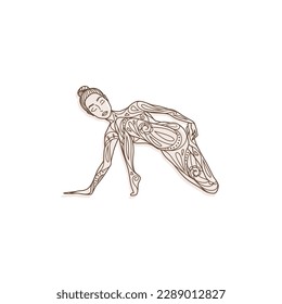 Yoga pose woman silhouette. Element hand drawn. Ornament beautiful card with silhouette yoga. Perfect cards for design, holiday, kaleidoscope, medallion. Tattoo, print and logo design. Isolated vector