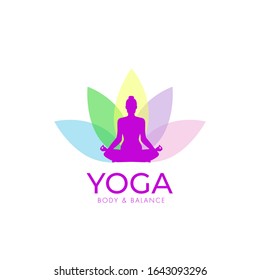 Yoga pose woman silhouette, logo template, isolated icon vector design 