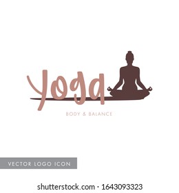 Yoga pose woman silhouette, logo template, isolated icon vector design 