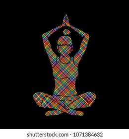 Yoga pose , Woman training yoga designed using colorful pixels graphic vector.