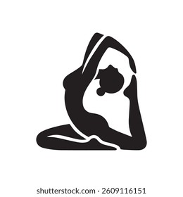 Yoga pose woman vector black silhouette lineart logo icon, girl exercise isolated on white background