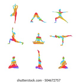 Yoga poses abstract silhouette. Silhouette  Yoga set. Abstract silhouette of yoga pose. Female abstract sports template, logo, fitness, gym, health, yoga, Pilates, stretching, set.