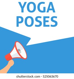 YOGA POSES Announcement. Hand Holding Megaphone With Speech Bubble. Flat Illustration