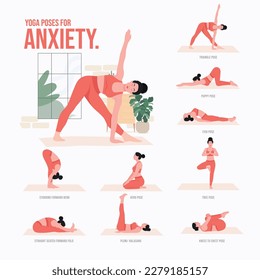 yoga poses for Anxiety. Young woman practicing Yoga pose. Woman workout fitness, aerobic and exercises.