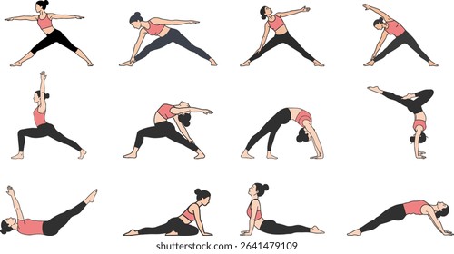 yoga poses art illustration vector isolated meditation male female fitness for beginner