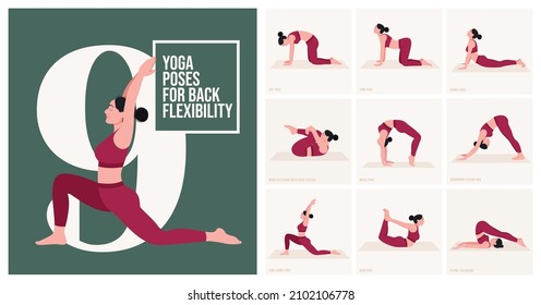 Yoga poses For BACK FLEXIBILITY. Young woman practicing Yoga poses. Woman workout fitness and exercises.