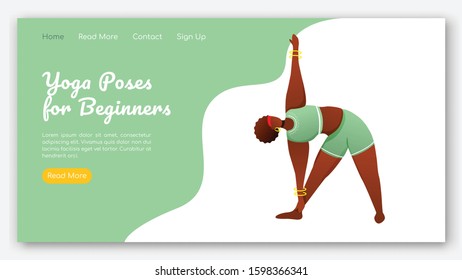 Yoga poses for beginners landing page vector template. Active and healthy lifestyle. Bodypositive website interface idea with flat illustrations. Homepage layout, web banner, webpage cartoon concept