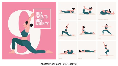 Yoga poses To Boost immunity. Young woman practicing Yoga poses. 