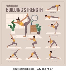 Yoga poses For Building Strength. Young woman practicing Yoga pose. Woman workout fitness, aerobic and exercises.