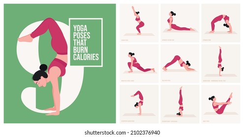 El Yoga Pone Para Quemar Calorías. Mujer joven practicando poses de yoga. Las mujeres entrenan en gimnasia y ejercicios.