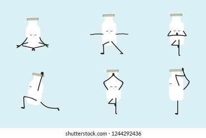 Yoga poses by fruits and vegetables funny cartoon vector 