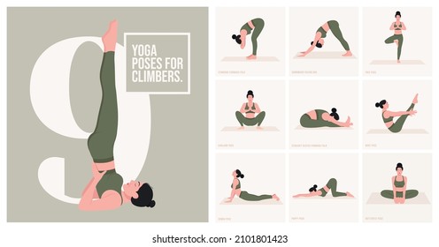 Yoga poses For climbers. Young woman practicing Yoga poses. 