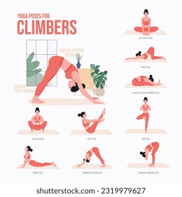 Yoga poses For climbers. Young woman practicing Yoga pose. Woman workout fitness, aerobic and exercises.