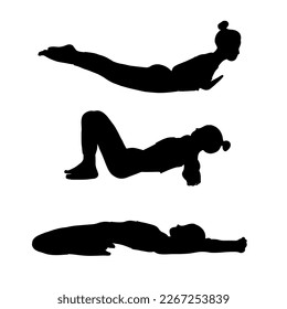 Yoga poses collection. Black shadow. Female woman girl. Vector illustration in cartoon flat style isolated on white background.