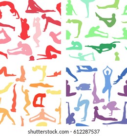 Yoga Poses Collection. Set of 4 colorfull patterns