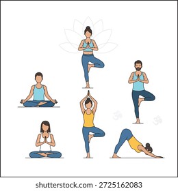 Yoga Poses Collection Set flache Vektorgrafik
