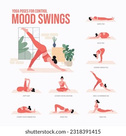Yoga poses to control mood swings. Young woman practicing Yoga pose. Woman workout fitness, aerobic and exercises.