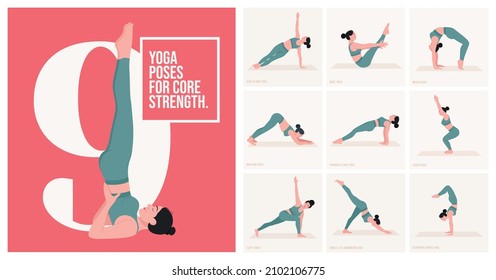 Yoga poses For Core Strength. Young woman practicing Yoga poses. Woman workout fitness and exercises.