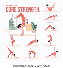 Yoga poses For Core Strength. Young woman practicing Yoga pose. Woman workout fitness, aerobic and exercises.