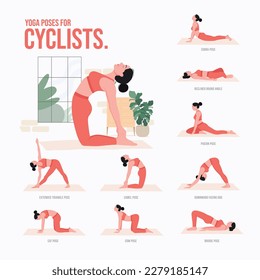 Yoga poses for Cyclists . Young woman practicing Yoga pose. Woman workout fitness, aerobic and exercises.