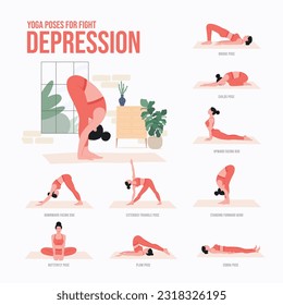 Yoga poses For depression. Young woman practicing Yoga pose. Woman workout fitness, aerobic and exercises.