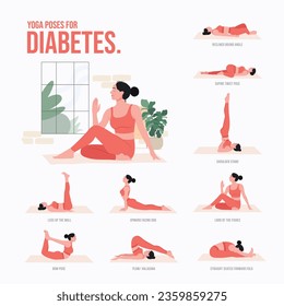 Yoga poses For Diabetes. Young woman practicing Yoga pose. Woman workout fitness, aerobic and exercises.