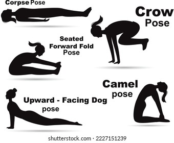 Yoga Poses and Fitness isolated vector Silhouette