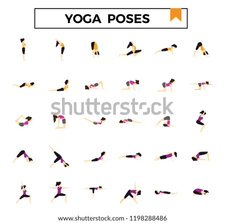 Yoga poses flat design icon set.