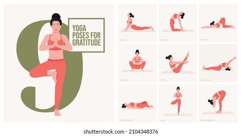 Yoga poses For Gratitude. Young woman practicing Yoga poses. Woman workout fitness and exercises.