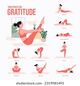 Yoga poses For Gratitude. Young woman practicing Yoga pose. Woman workout fitness, aerobic and exercises.