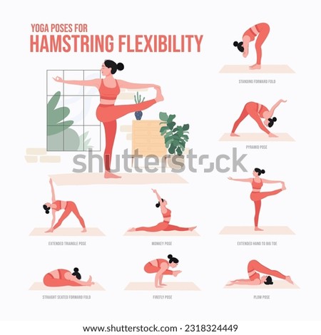 Yoga poses For hamstring flexibility. Young woman practicing Yoga pose. Woman workout fitness, aerobic and exercises.